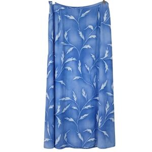 Vintage 90s NORTON MCNAUGHTON 12P Blue‎ Leaf Print Maxi Skirt Feminine Flowy